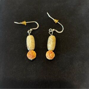 Petoskey Fossil and Carved Stone Earrings